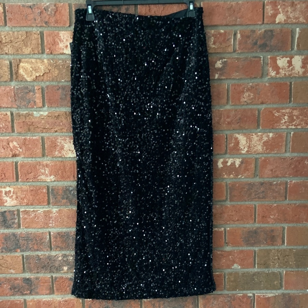 SALE! Madden NYC Black Sequin Side Slit Formal Maxi Skirt - Picture 6 of 6